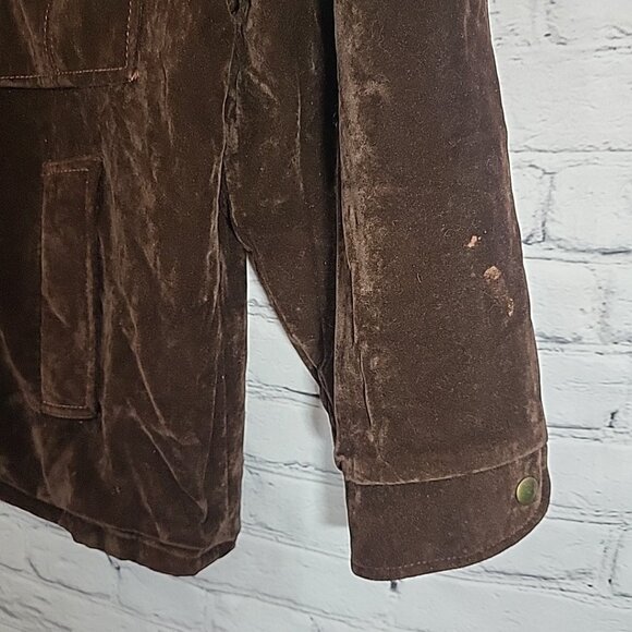 Vintage 70's Suede Jacket Mens Sz L Brown Sherpa Lined Multi-Pocket Snap Up Flaw - Picture 4 of 11